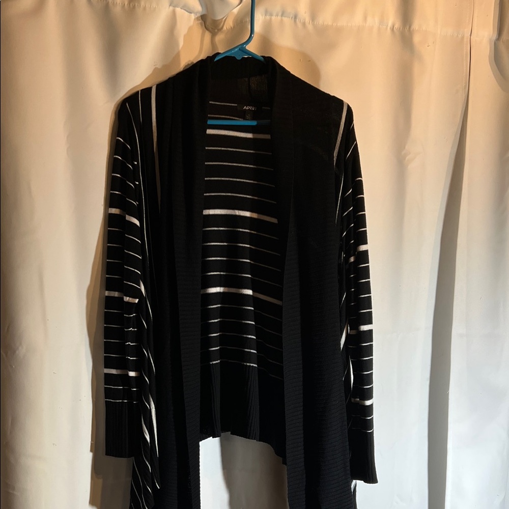 Apt. 9 Black and White Striped Open Cardigan